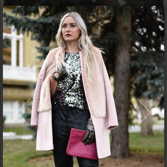 Zara pink wool peacoat faux fur S blogger fave Small - Picture 4 of 14